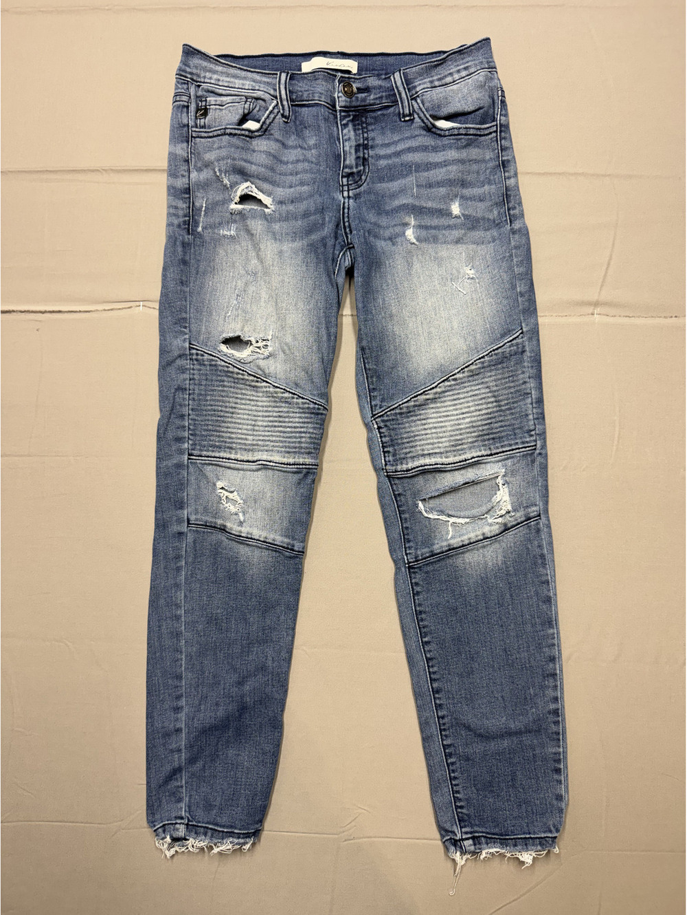 KanCan Womens KC8201D Moto Distressed Cotton Blend Jeans Size 27 Blue Biker